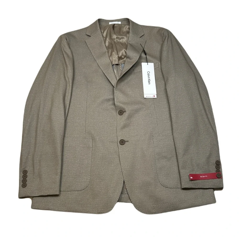 Calvin Klein Slim Fit Sport Coat Mens 44L 44 Tan Infinite‎ Stretch $295